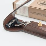 Capt Fawcett Razor in a leather case - Mood - Close Up