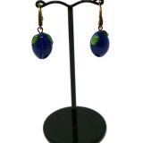 Blueberry earrings with green leaves