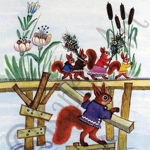 Kapelki Arts Card Little Squirrels on Bridge