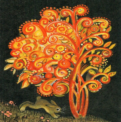Kapelki Arts Card Curly Red Tree and Hare