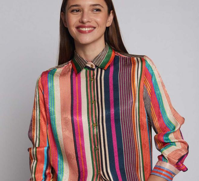 Vilagallo Isabella Stripes Jacquard Print Shirt