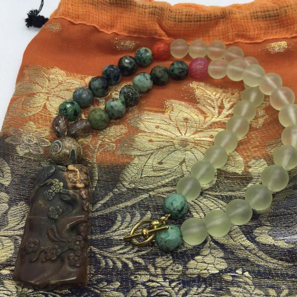 Carved Jade & stone necklace