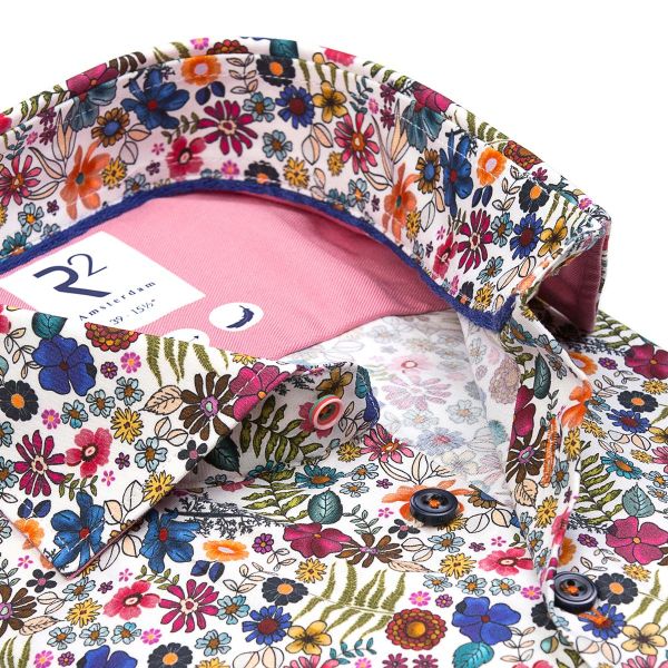 R2Amsterdam Floral Print Stretch Shirt