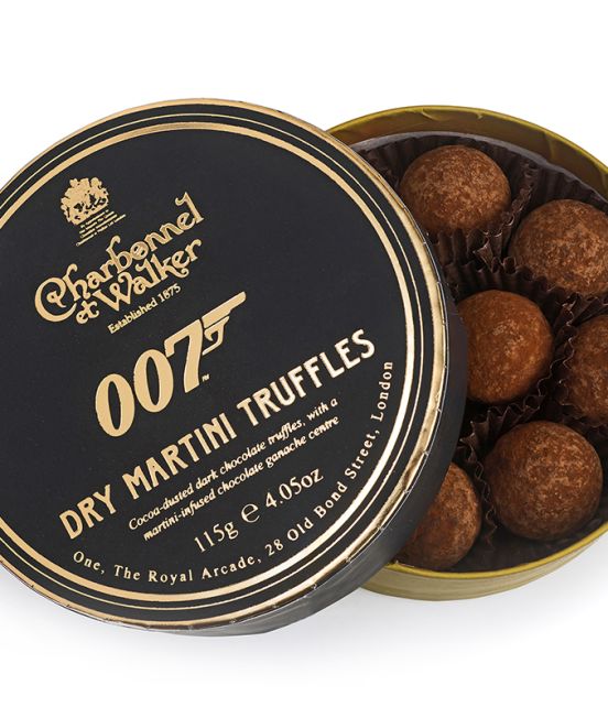 An open box of James Bond Martini Truffles by Charbonnel &  Walker