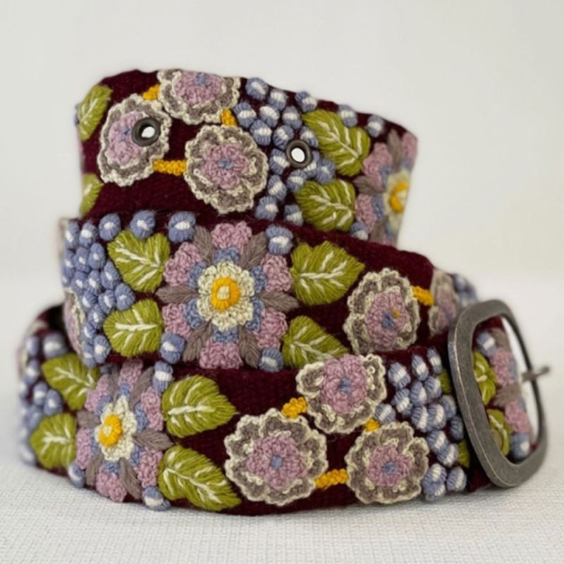 Embroidered Belt - Maroon