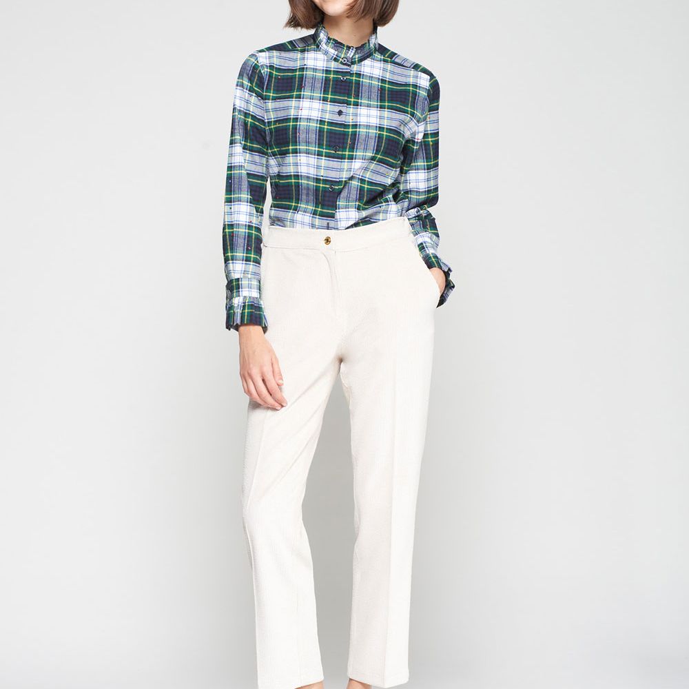 Vilagallo Corduroy Straight Leg Trousers Ecru