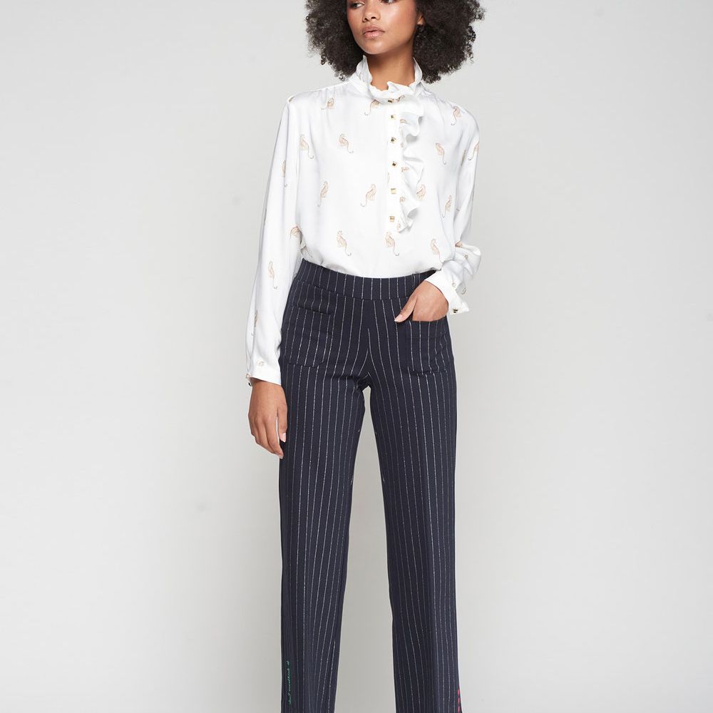 Vilagallo Trouser Mila Emb Az Marino Raya Plata