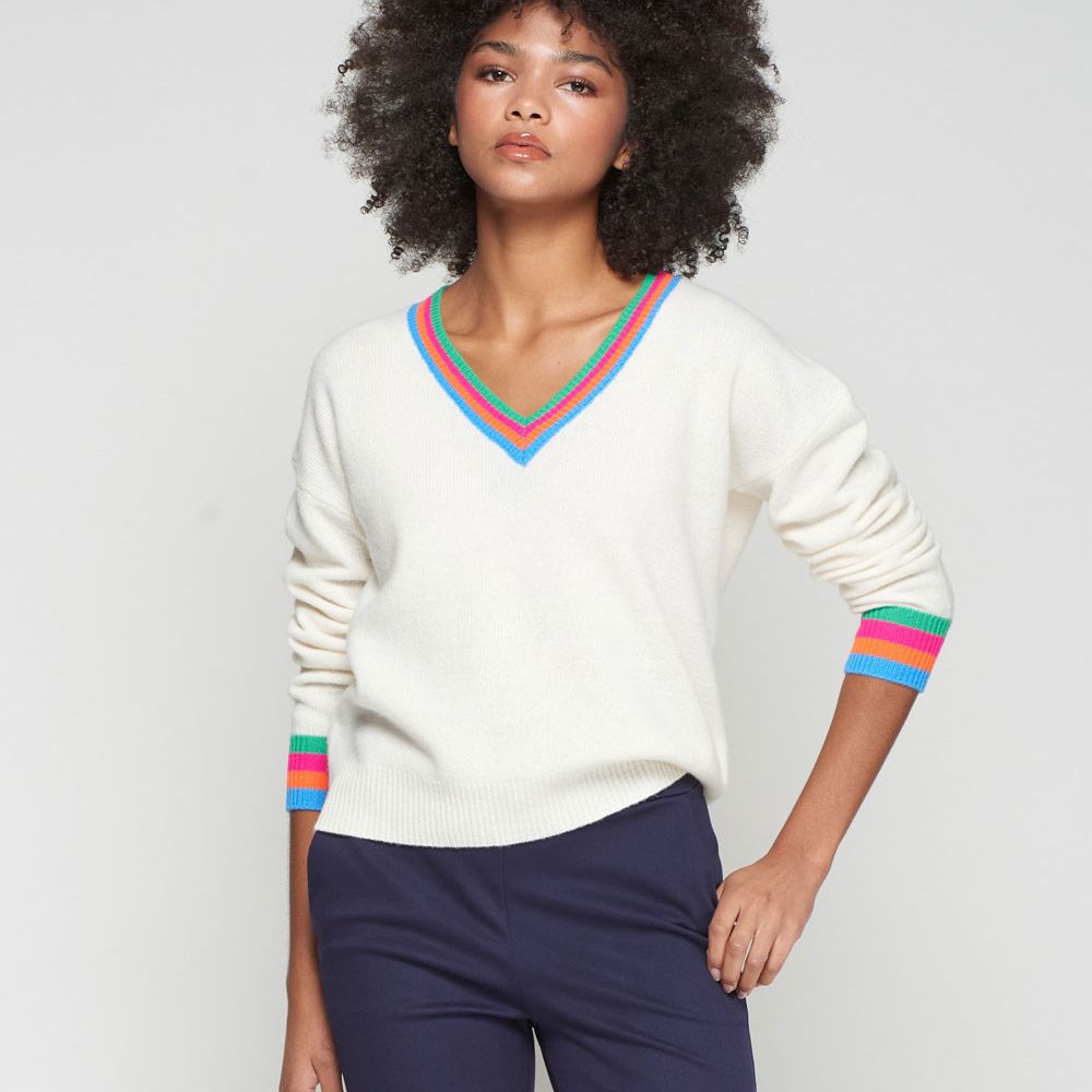 Vilagallo V-neck Jumper Ecru Multicolor