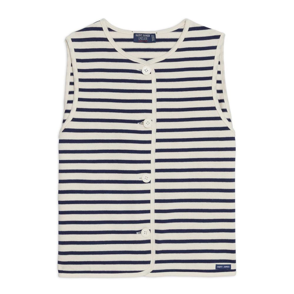 SS26-Saint-James-Gouville-Vest-ecru_marine Saint James Gouville Vest ecru/marine