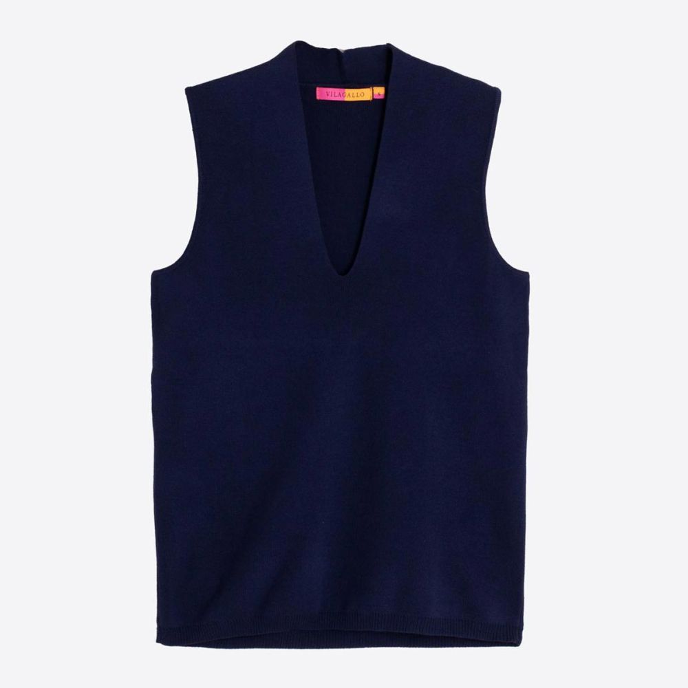 SS26-Vilagallo-Navy-Knit-Top Vilagallo Navy Knit Top